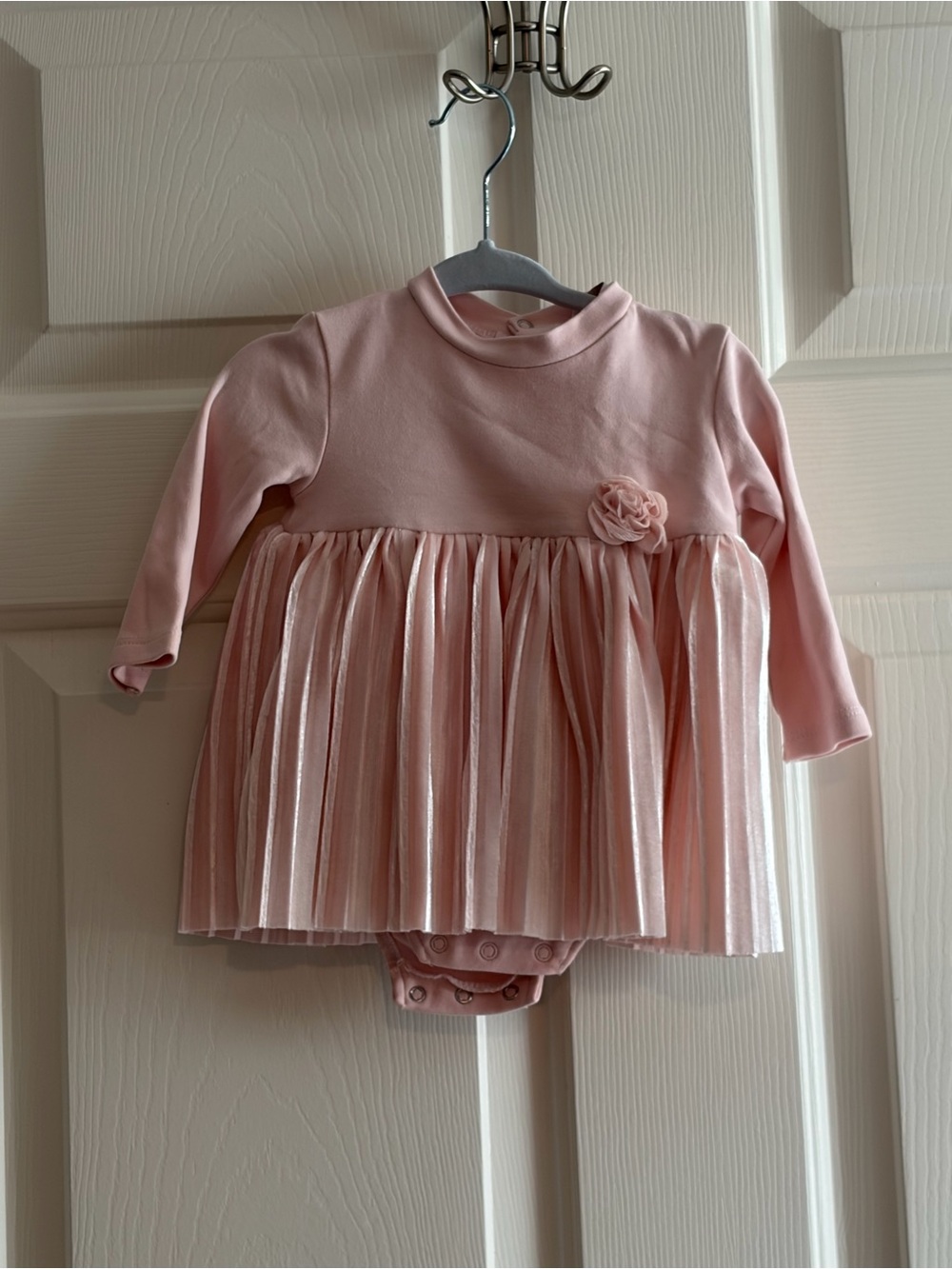Mayoral Pink Long-Sleeve Pleated Baby Dress with Rosette
